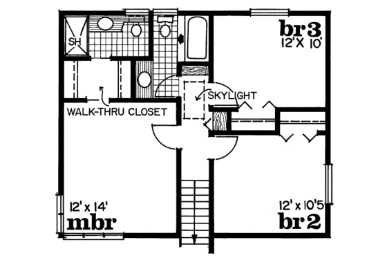 Floor Plan - Upper Floor for Traditional House Plan #47-394 - 3 bed, 3 bath
