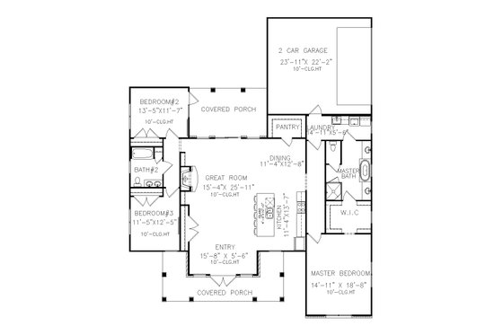 Floor Plan - Main Floor for Ranch House Plan #54-564 - 3 bed, 2 bath