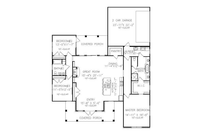 House Plan Design - Floor Plan - Main Floor for Ranch House Plan #54-564 - 3 bed, 2 bath