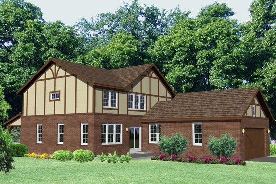 Exterior - Rear Elevation for Tudor House Plan #116-310 - 4 bed, 3.5 bath