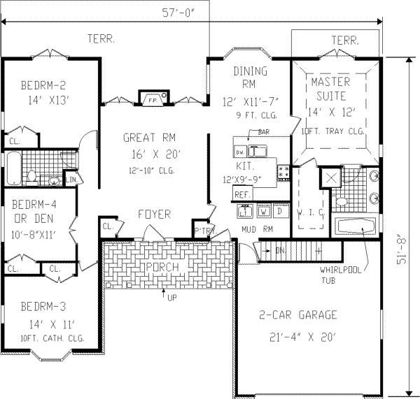 Ranch Floor Plan - Main Floor Plan #3-143