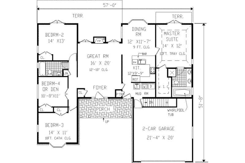 Dream House Plan - Floor Plan - Main Floor for Ranch House Plan #3-143 - 3 bed, 2 bath