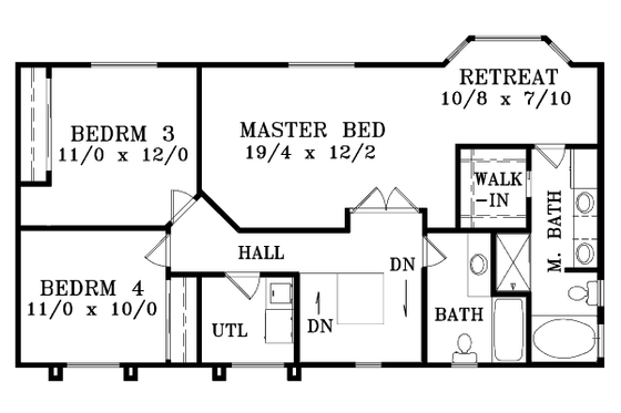 Floor Plan - Upper Floor for Adobe / Southwestern House Plan #1-1400 - 4 bed, 3 bath
