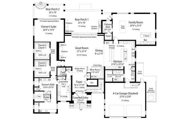 Home Plan - Floor Plan - Main Floor for Contemporary House Plan #938-167 - 3 bed, 4 bath