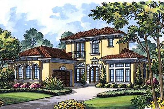 Exterior - Front Elevation for Mediterranean House Plan #417-360 - 4 bed, 3 bath