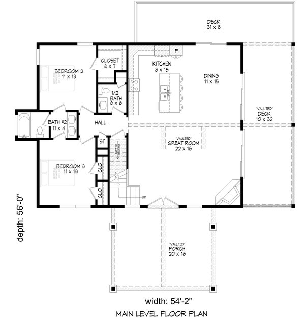 House Blueprint - Floor Plan - Main Floor for Country House Plan #932-1445 - 3 bed, 2.5 bath