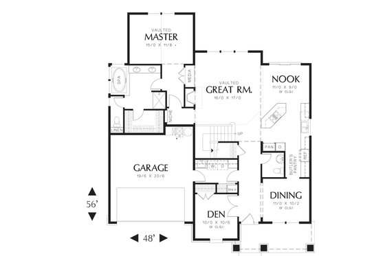 Floor Plan - Main Floor for Craftsman House Plan #48-553 - 3 bed, 2.5 bath