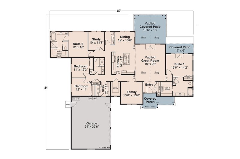 Architectural House Design - Floor Plan - Main Floor for Ranch House Plan #124-1373 - 4 bed, 3 bath