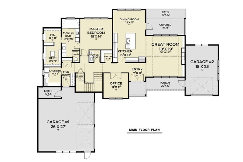 House Design - Floor Plan - Main Floor for Farmhouse House Plan #1070-234 - 4 bed, 3.5 bath