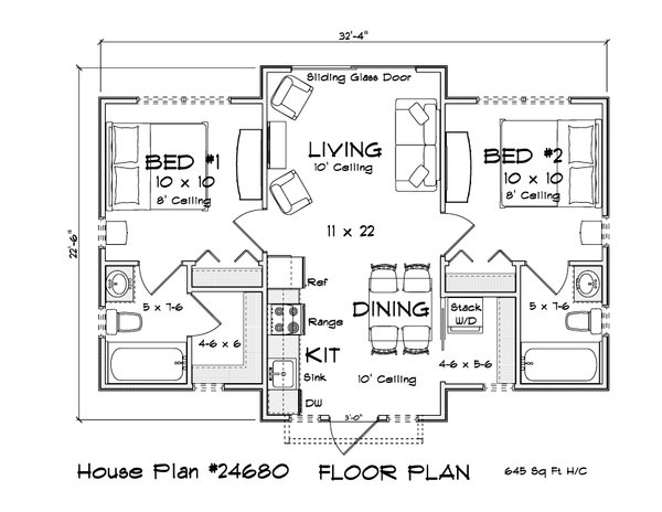 House Blueprint - Floor Plan - Main Floor for Modern House Plan #513-2472 - 2 bed, 2 bath