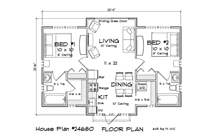 House Blueprint - Floor Plan - Main Floor for Modern House Plan #513-2472 - 2 bed, 2 bath