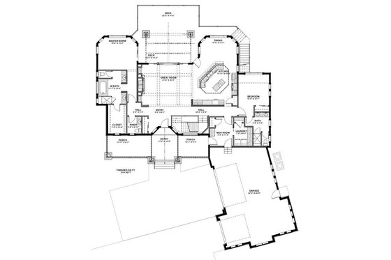 Floor Plan - Main Floor for Craftsman House Plan #1069-14 - 2 bed, 2.5 bath