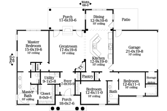 Floor Plan - Main Floor for Southern House Plan #406-127 - 3 bed, 2 bath