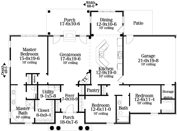 Architectural House Design - Southern Floor Plan - Main Floor Plan #406-127