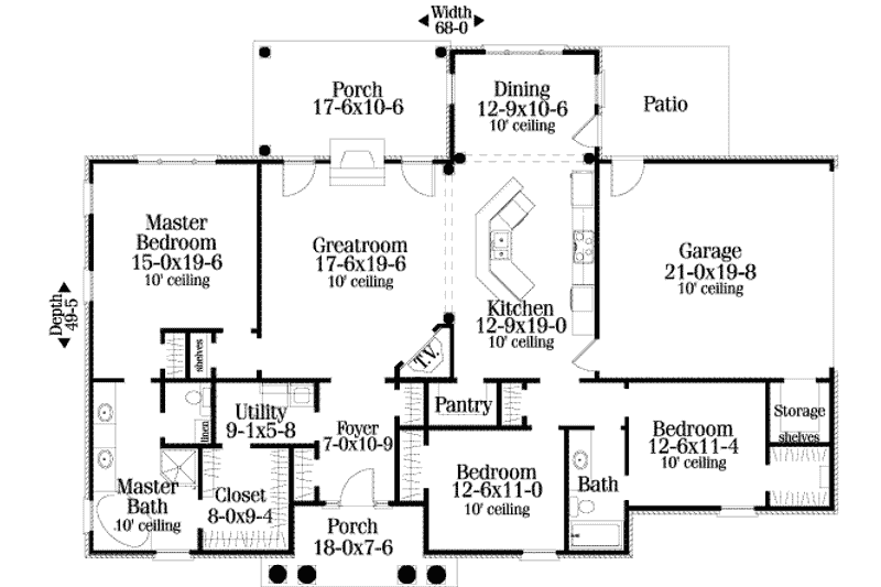 Home Plan - Floor Plan - Main Floor for Southern House Plan #406-127 - 3 bed, 2 bath