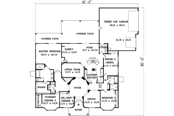Floor Plan - Main Floor for Adobe / Southwestern House Plan #1-1100 - 5 bed, 3 bath