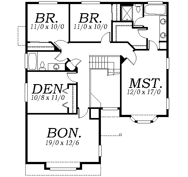 Traditional Floor Plan - Upper Floor Plan #130-108
