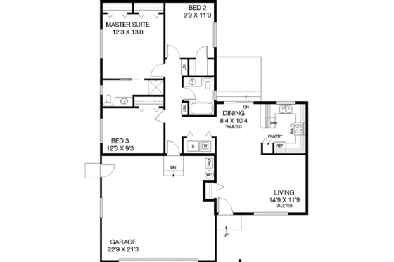 Floor Plan - Main Floor for Ranch House Plan #60-559 - 3 bed, 2 bath