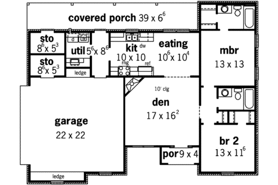 Floor Plan - Main Floor for Southern House Plan #16-261 - 2 bed, 2 bath