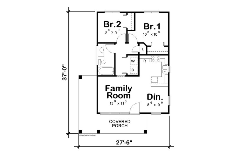 Home Plan - Floor Plan - Main Floor for Modern House Plan #20-2536 - 2 bed, 1 bath