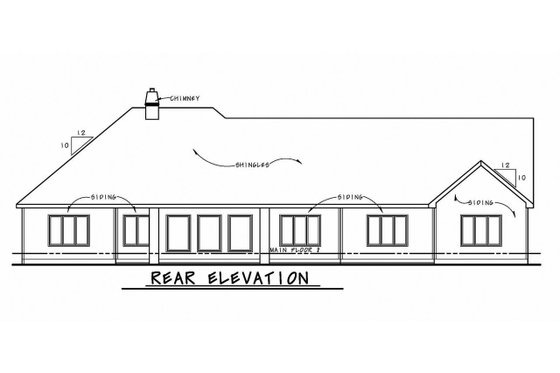 Exterior - Rear Elevation for Ranch House Plan #20-2303 - 4 bed, 4.5 bath