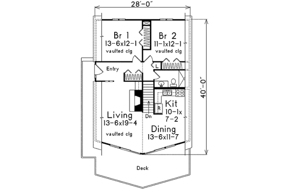Floor Plan - Main Floor for Cottage House Plan #57-492 - 3 bed, 2 bath