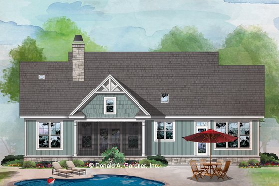 Exterior - Rear Elevation for Ranch House Plan #929-1150 - 3 bed, 2 bath