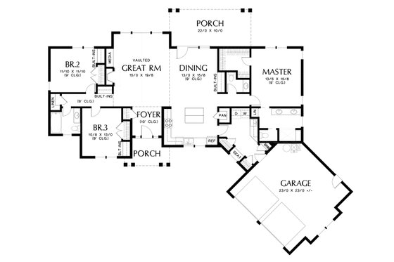 Floor Plan - Main Floor for Craftsman House Plan #48-952 - 3 bed, 2.5 bath