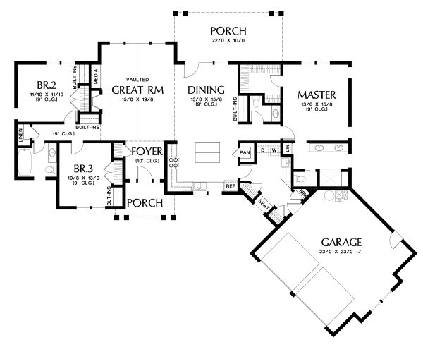 House Design - Craftsman Floor Plan - Main Floor Plan #48-952