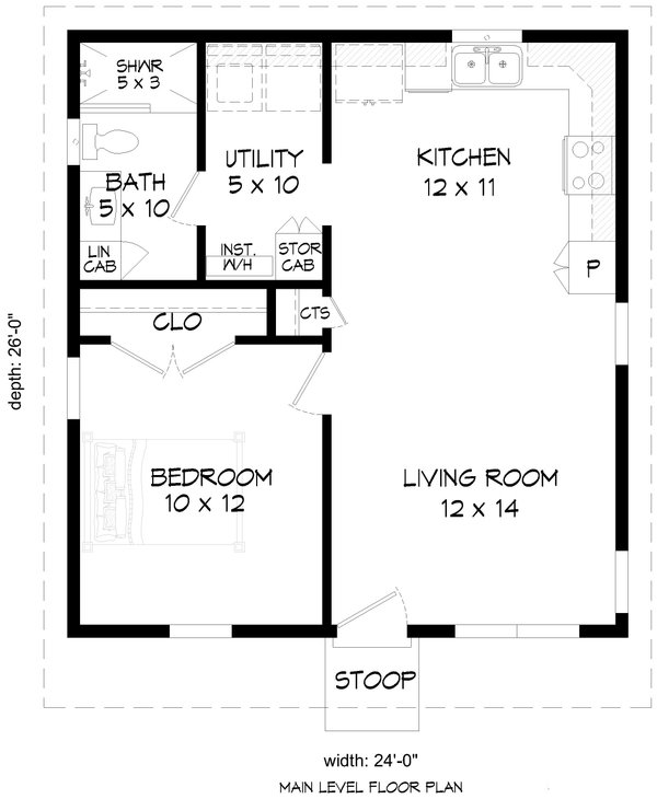 Floor Plan - Main Floor for Country House Plan #932-1423 - 1 bed, 1 bath