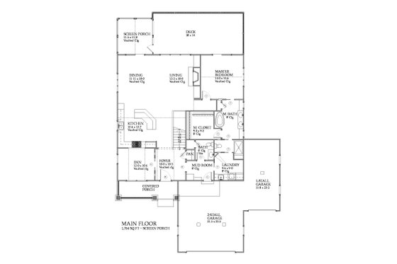 Floor Plan - Main Floor for Craftsman House Plan #901-111 - 3 bed, 2.5 bath