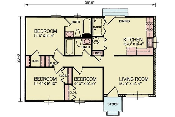Floor Plan - Main Floor for Classical House Plan #54-613 - 3 bed, 2 bath
