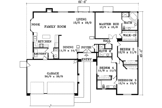 Floor Plan - Main Floor for Adobe / Southwestern House Plan #1-1448 - 4 bed, 3.5 bath