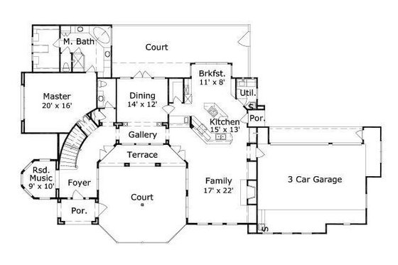 Floor Plan - Main Floor for European House Plan #411-219 - 3 bed, 2 bath