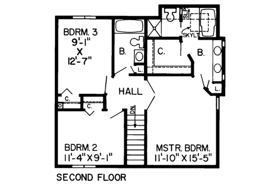 Floor Plan - Upper Floor for Modern House Plan #312-196 - 3 bed, 2.5 bath