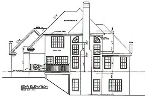Exterior - Rear Elevation for Traditional House Plan #129-114 - 3 bed, 2.5 bath