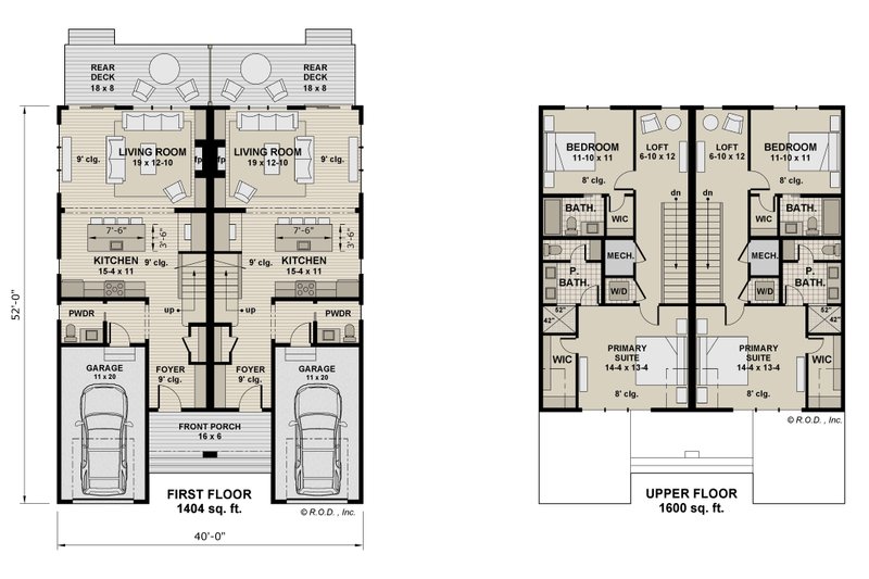 House Blueprint - Floor Plan - Main Floor for Craftsman House Plan #51-1313 - 2 bed, 2.5 bath