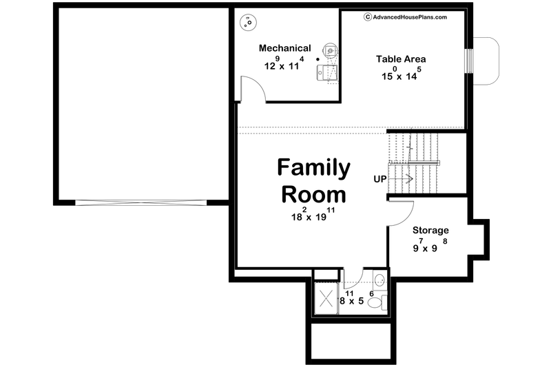 House Blueprint - Floor Plan - Lower Floor for European House Plan #455-749 - 3 bed, 2.5 bath