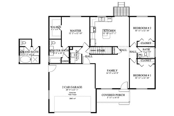 Floor Plan - Main Floor for Ranch House Plan #1060-192 - 3 bed, 2 bath