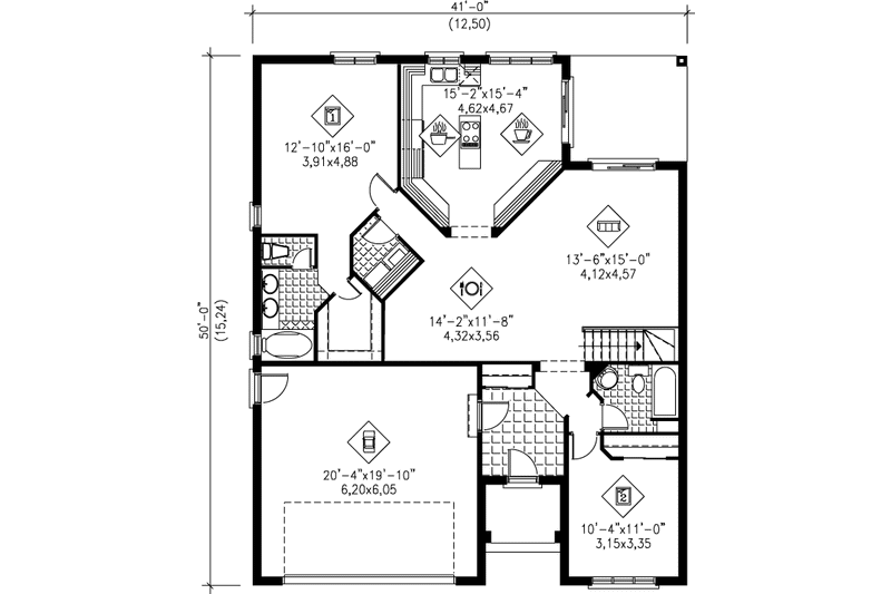 Dream House Plan - Floor Plan - Main Floor for Traditional House Plan #25-1059 - 2 bed, 2 bath