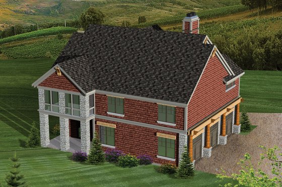 Exterior - Rear Elevation for Bungalow House Plan #70-1058 - 3 bed, 3 bath