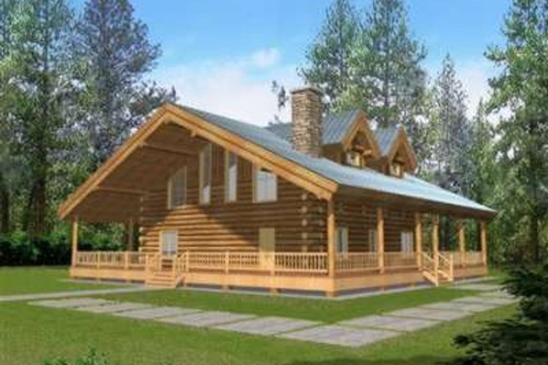 Dream House Plan - Log Exterior - Front Elevation Plan #117-477