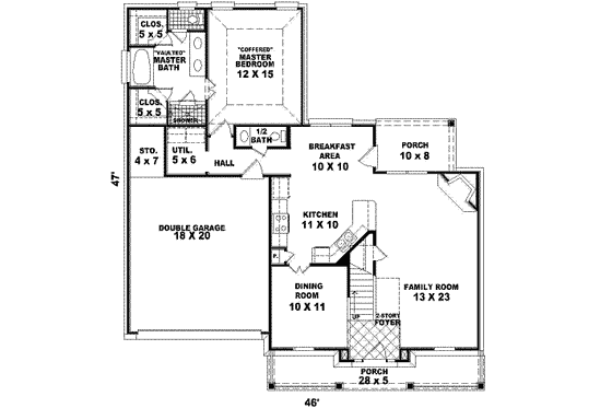 Floor Plan - Main Floor for Country House Plan #81-467 - 3 bed, 2.5 bath