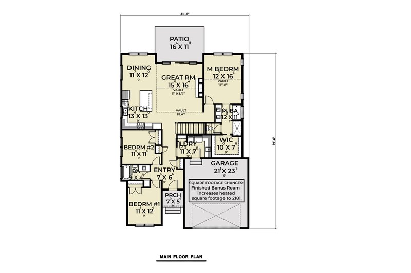 Dream House Plan - Floor Plan - Main Floor for Farmhouse House Plan #1070-166 - 3 bed, 2 bath