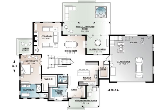 Floor Plan - Main Floor for Farmhouse House Plan #23-2687 - 4 bed, 3.5 bath
