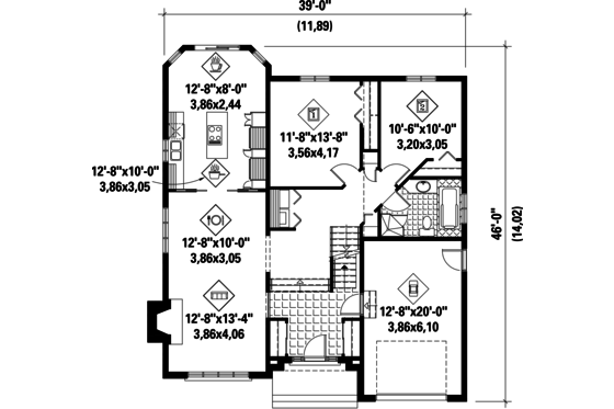 Floor Plan - Main Floor for European House Plan #25-4660 - 3 bed, 1 bath