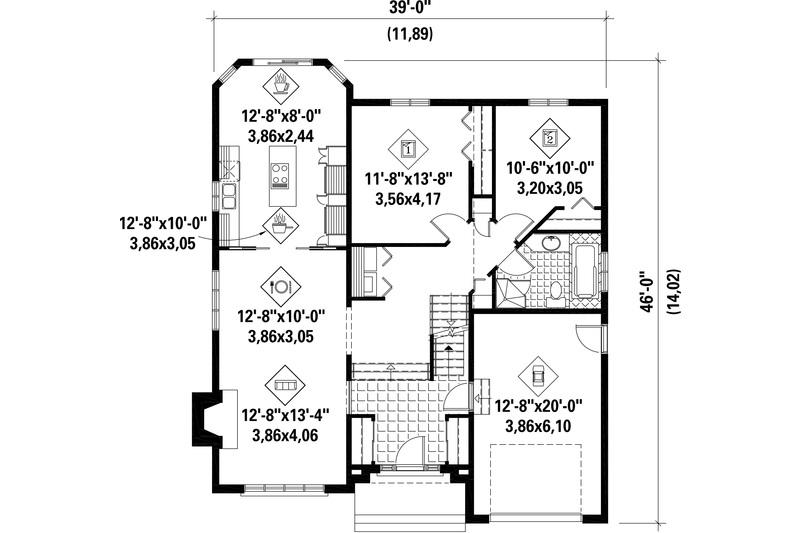Home Plan - Floor Plan - Main Floor for European House Plan #25-4660 - 3 bed, 1 bath