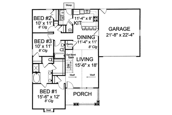 Floor Plan - Main Floor 1 for Traditional House Plan #20-1888 - 3 bed, 2 bath