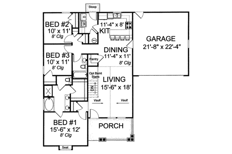 Home Plan - Floor Plan - Main Floor 1 for Traditional House Plan #20-1888 - 3 bed, 2 bath