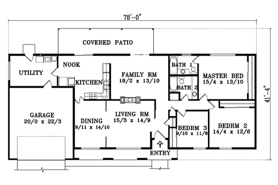Floor Plan - Main Floor for Adobe / Southwestern House Plan #1-1380 - 3 bed, 2 bath